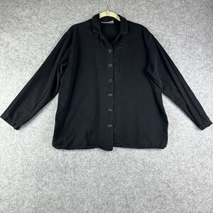 Tianello Button Down Blouse Top Womens Size S Black Oversized Basic Minimal LS*